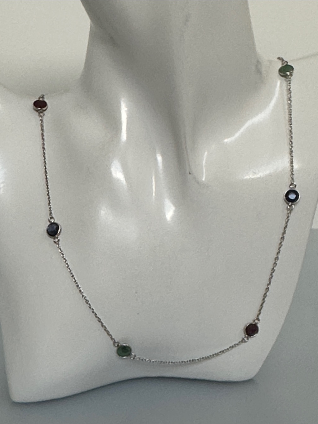 925 Sterling Silver Gems Ruby’s Topaz Jade Sapphire Necklace